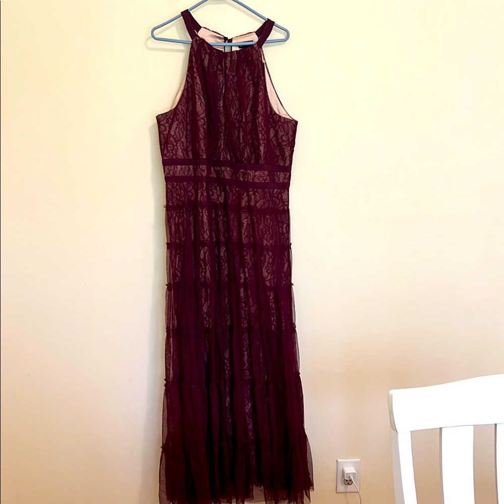 NEW City Chic Sleeveless Lace Maxi royal tier Dress in Deep Wine size M/18